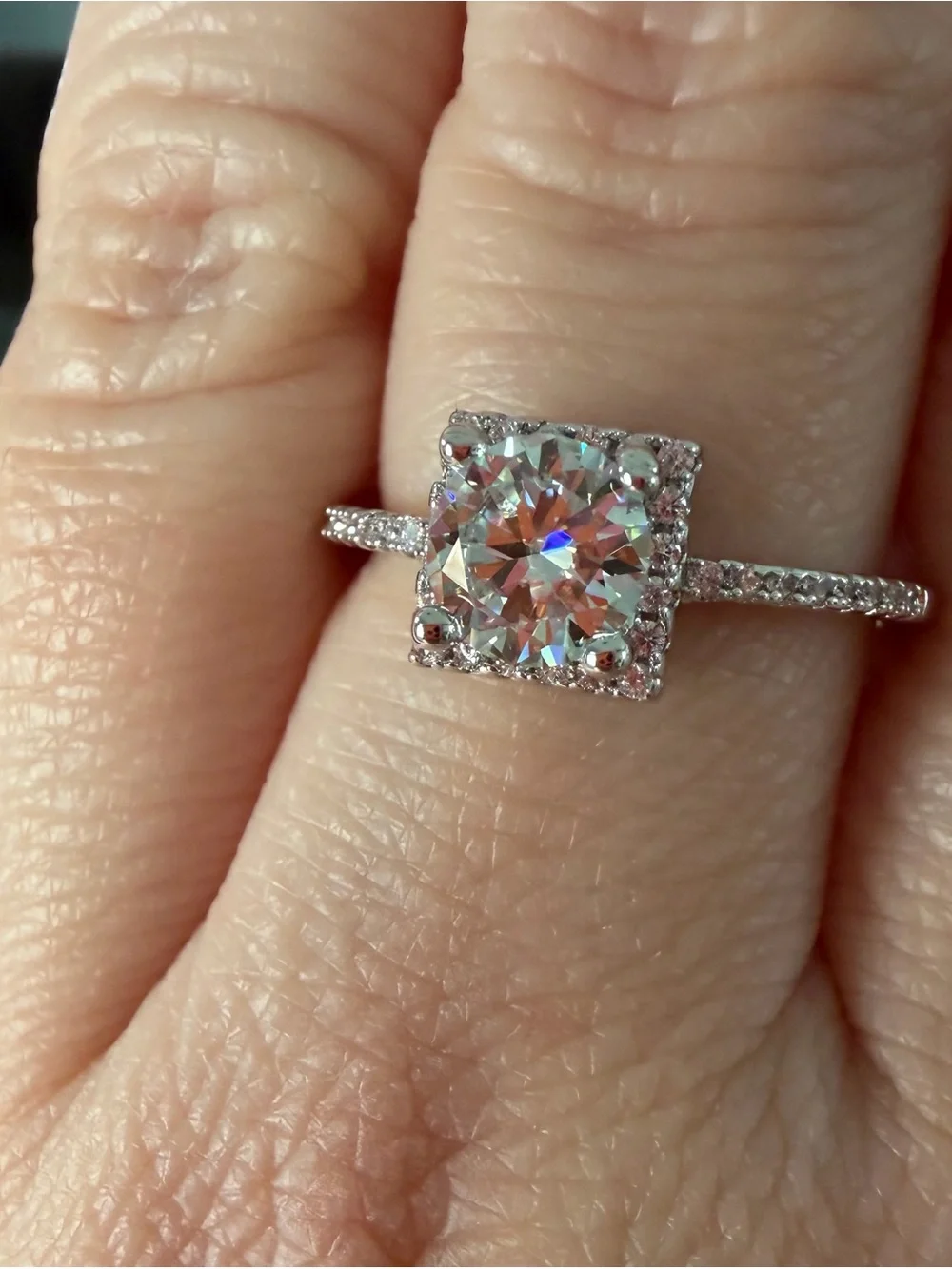 1.0CT GRA MOISSANITE Princess Cut s925 Sterling Silver Ring/ Size 9